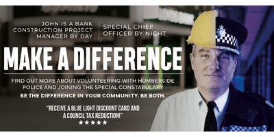 Campaign graphic with words Make the Difference, showing Special Chief Officer John Philips KPM