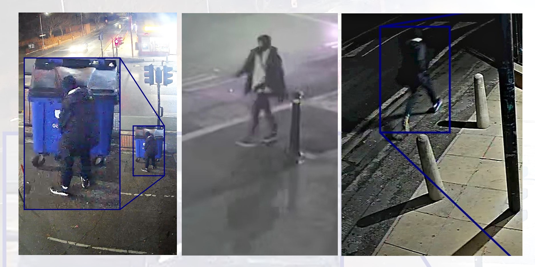 CCTV images of man in various locations